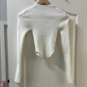 White Ribbed Long Sleeve Top